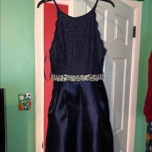 dark blue dress with pockets